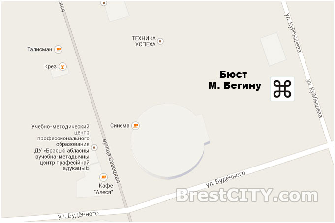 Место на карте, где находится памятник Менахему Бегину