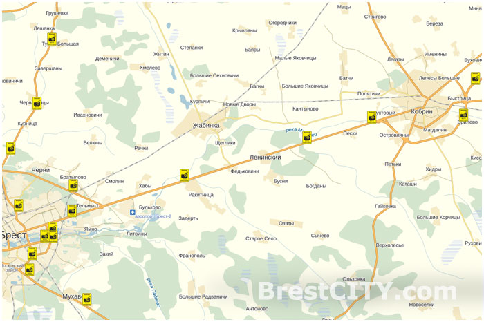 Карта установленных стационарных камер фотофиксации в Бресте