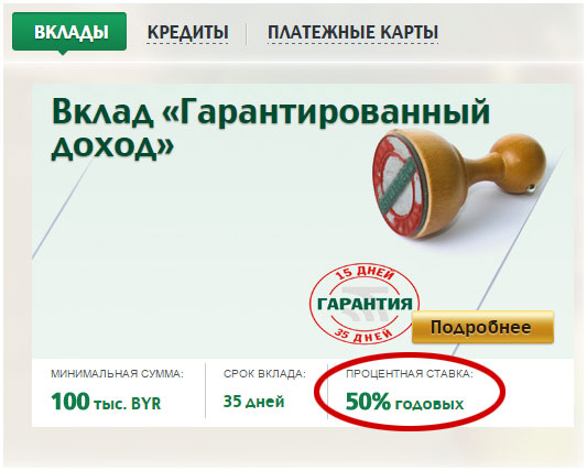 Вклады в белорусских рублях. Гарантированный доход