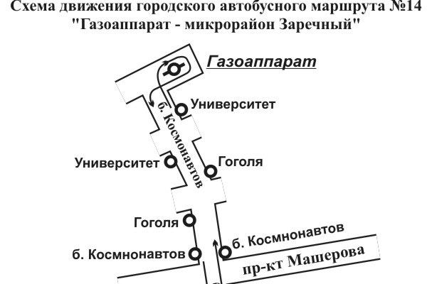 Схема движения автобуса №14