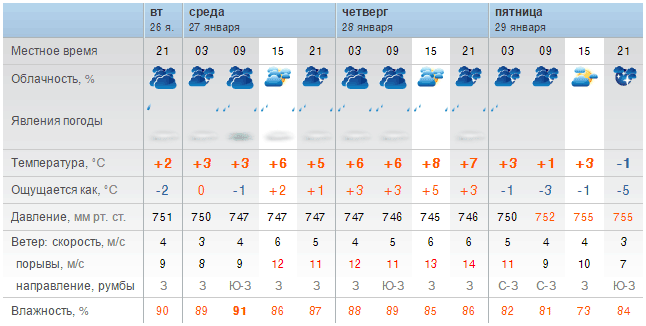 Прогноз погоды на 26-29 января в Бресте