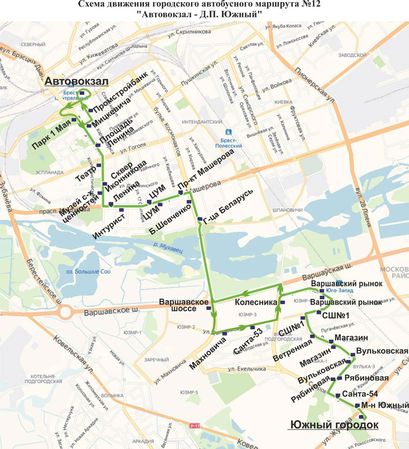 Схема движения автобусов брест