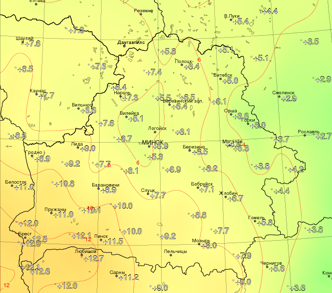 Карта температур по беларуси