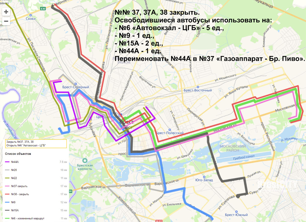 Схема движения маршруток в бресте