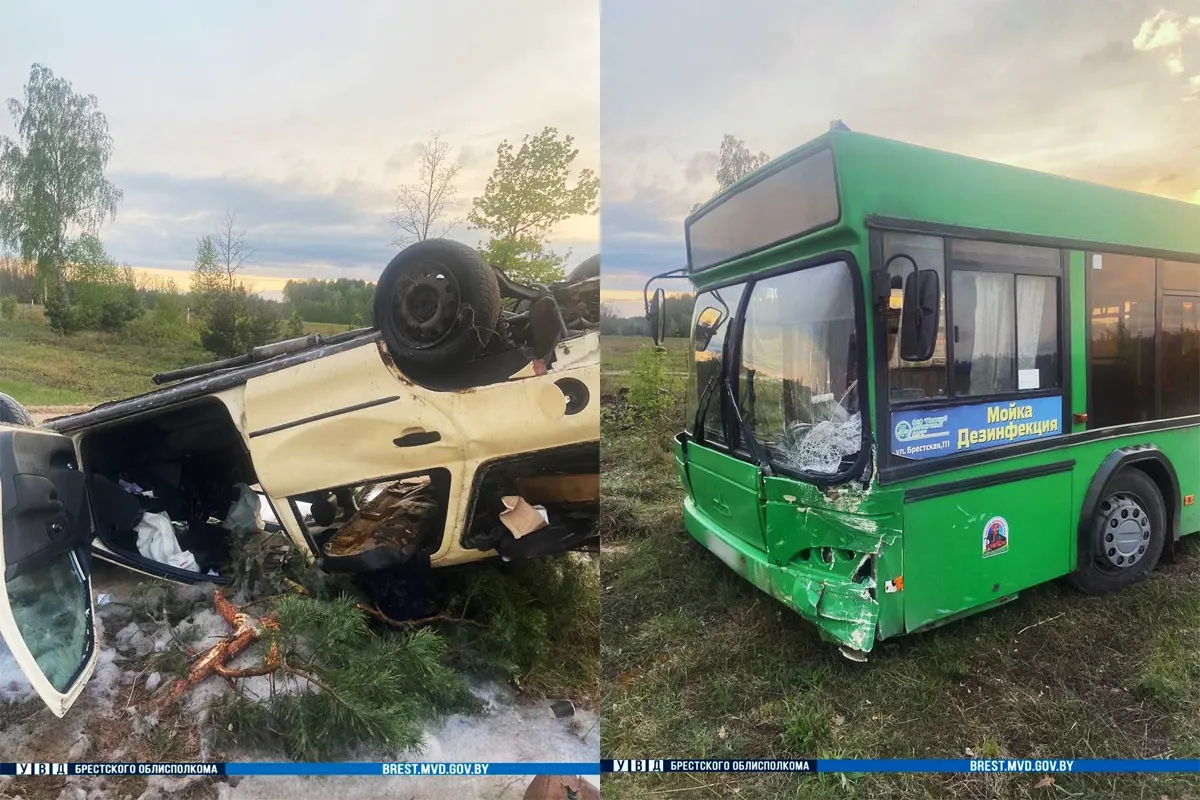 Пьяный на Ford врезался в автобус с пассажирами в Пинском районе - видео