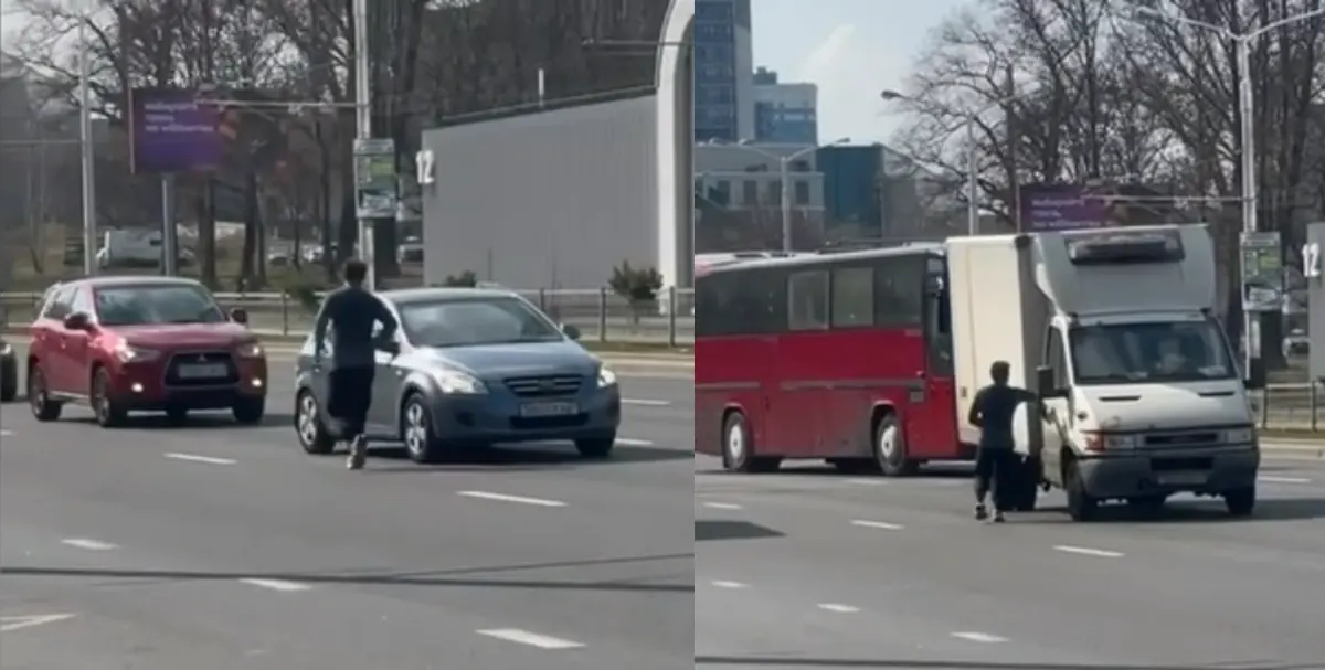 Вышел на дорогу и пытался поймать авто на ходу   странное видео из Минска