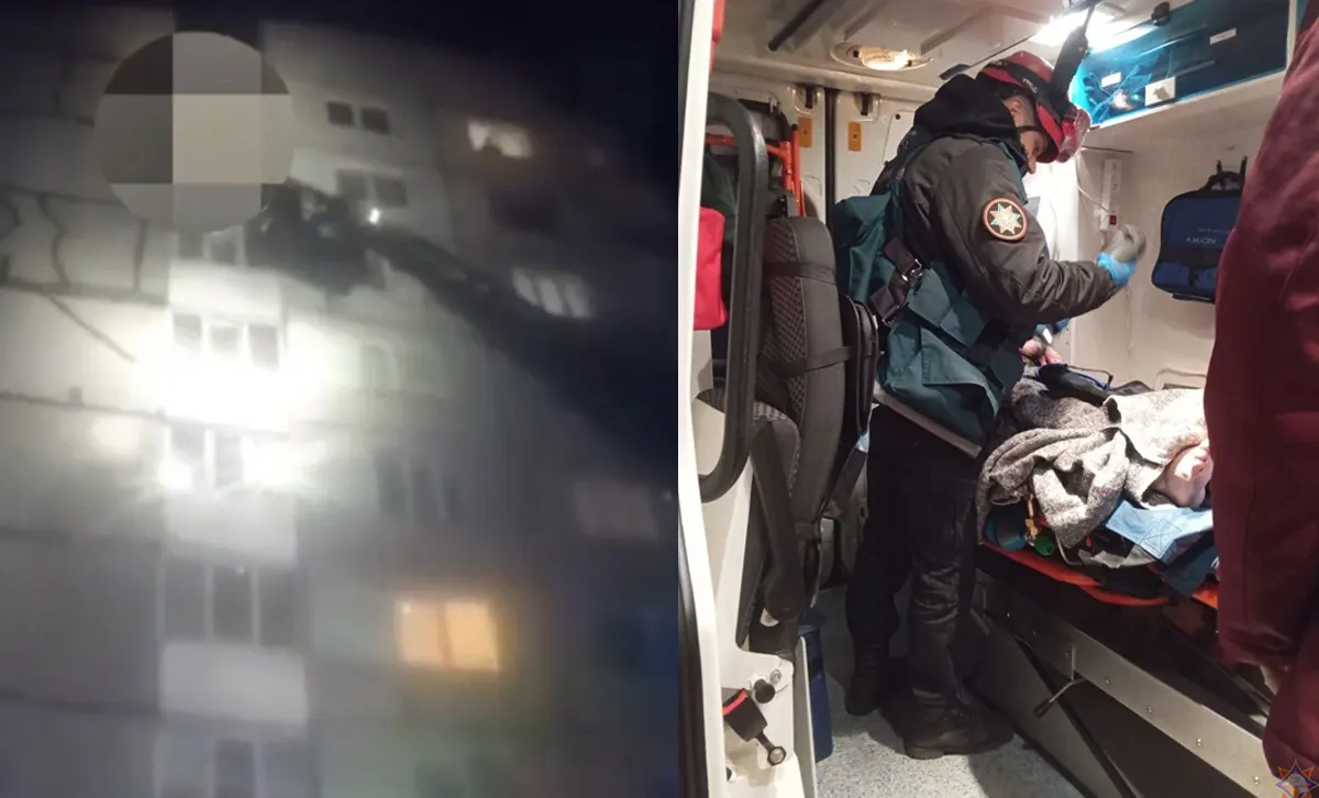 Повис на балконе 9 го этажа. Вечером в Пинске спасли мужчину