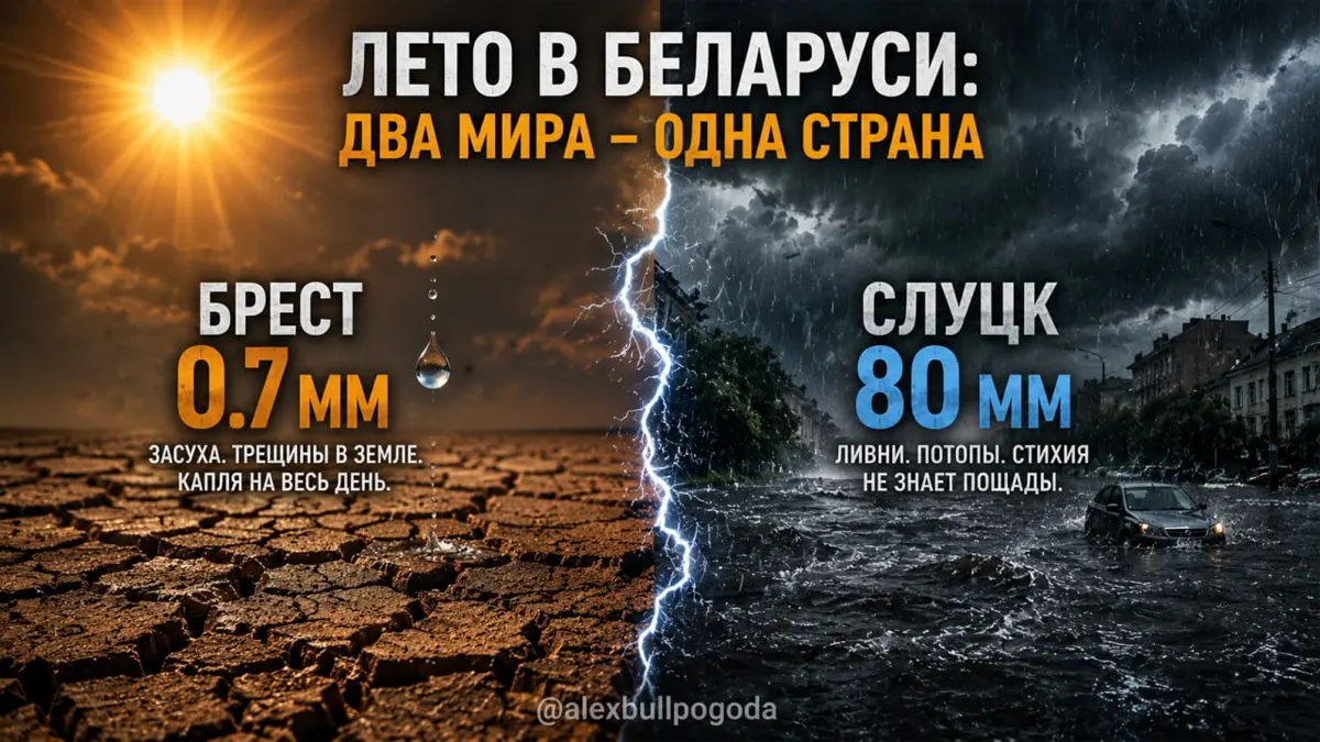 Осадковый хаос в Беларуси:  Пока Слуцк плавает, в Бресте почти нет дождя