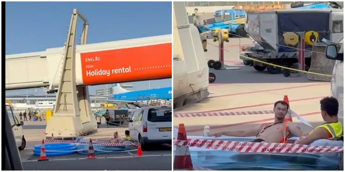 Аквапарк на взлетной полосе устроили работники аэропорта в Амстердаме