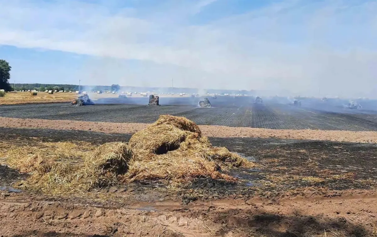 В поле в Кобринском районе горели пресс подборщик, рулоны соломы и стерня В поле в Кобринском районе горели пресс подборщик, рулоны соломы и стерня