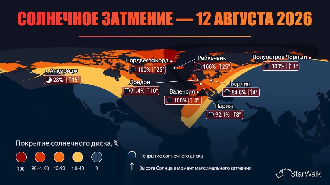 Солнечное затмение 12 августа 2026 года: когда и где смотреть в Беларуси